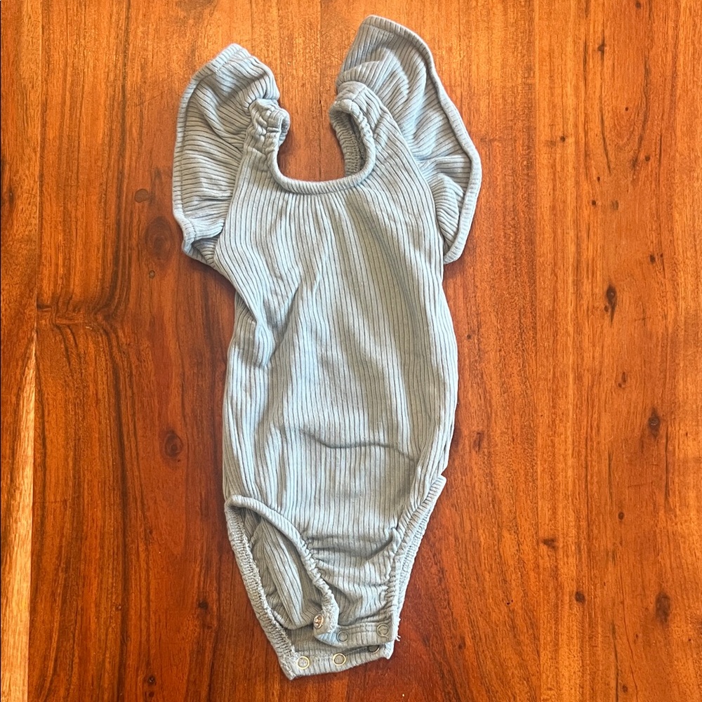 Dusty Blue Ribbed Ruffle bodysuit